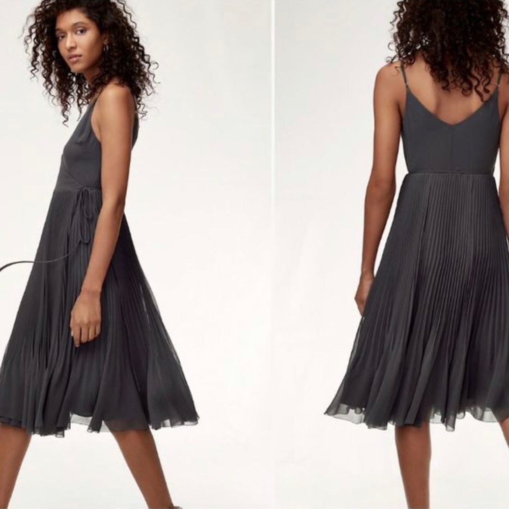 Aritzia Wilfred Beaune Dress Charcoal Grey Wrap Front Midi Dress